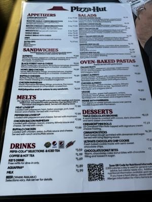 Pizza Hut Sandwiches Menu With Prices